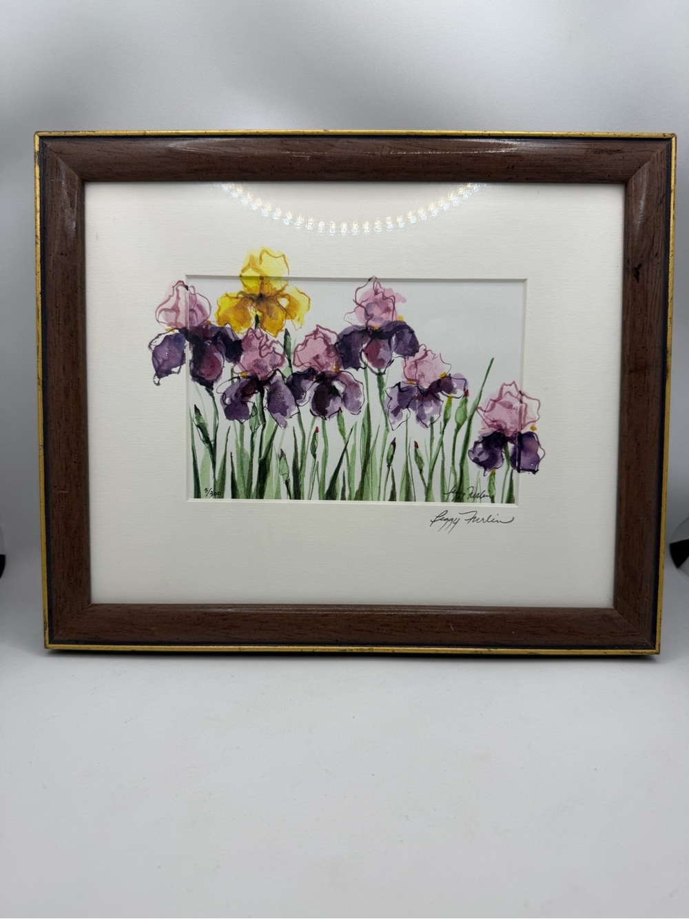 Original Peggy Ferlin watercolor painting of Irises Signed And Framed